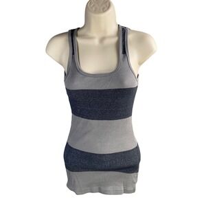 Y2k Old Navy Tank Top XS Gray Navy Striped Ribbed Sleeveless Preppy Indie‎ Twee